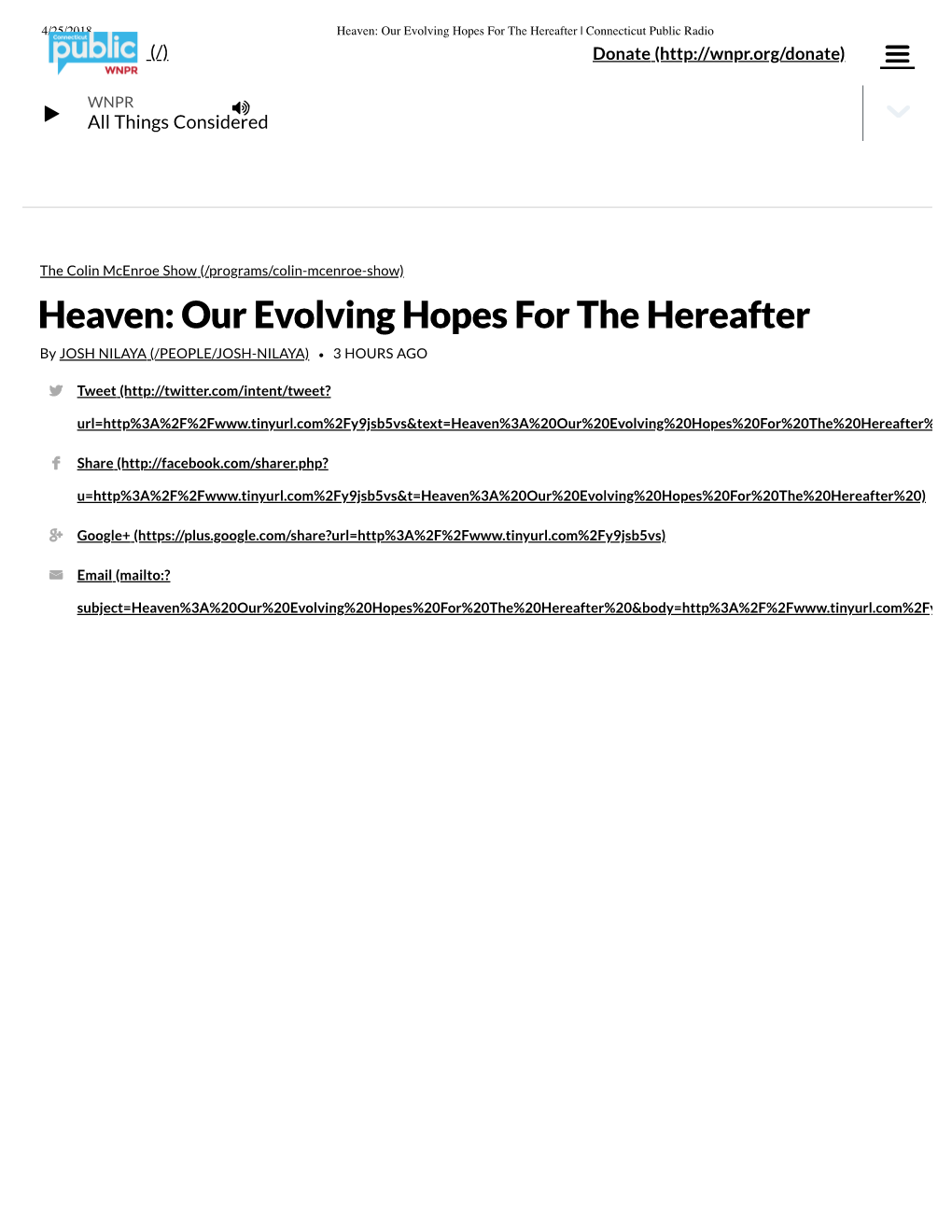 Our Evolving Hopes for the Hereafter | Connecticut Public Radio (/) Donate ( 