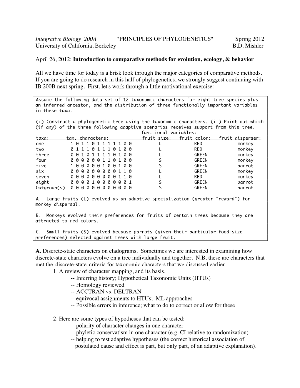 Introduction to Comparative Methods for Evolution, Ecology, & Behavior