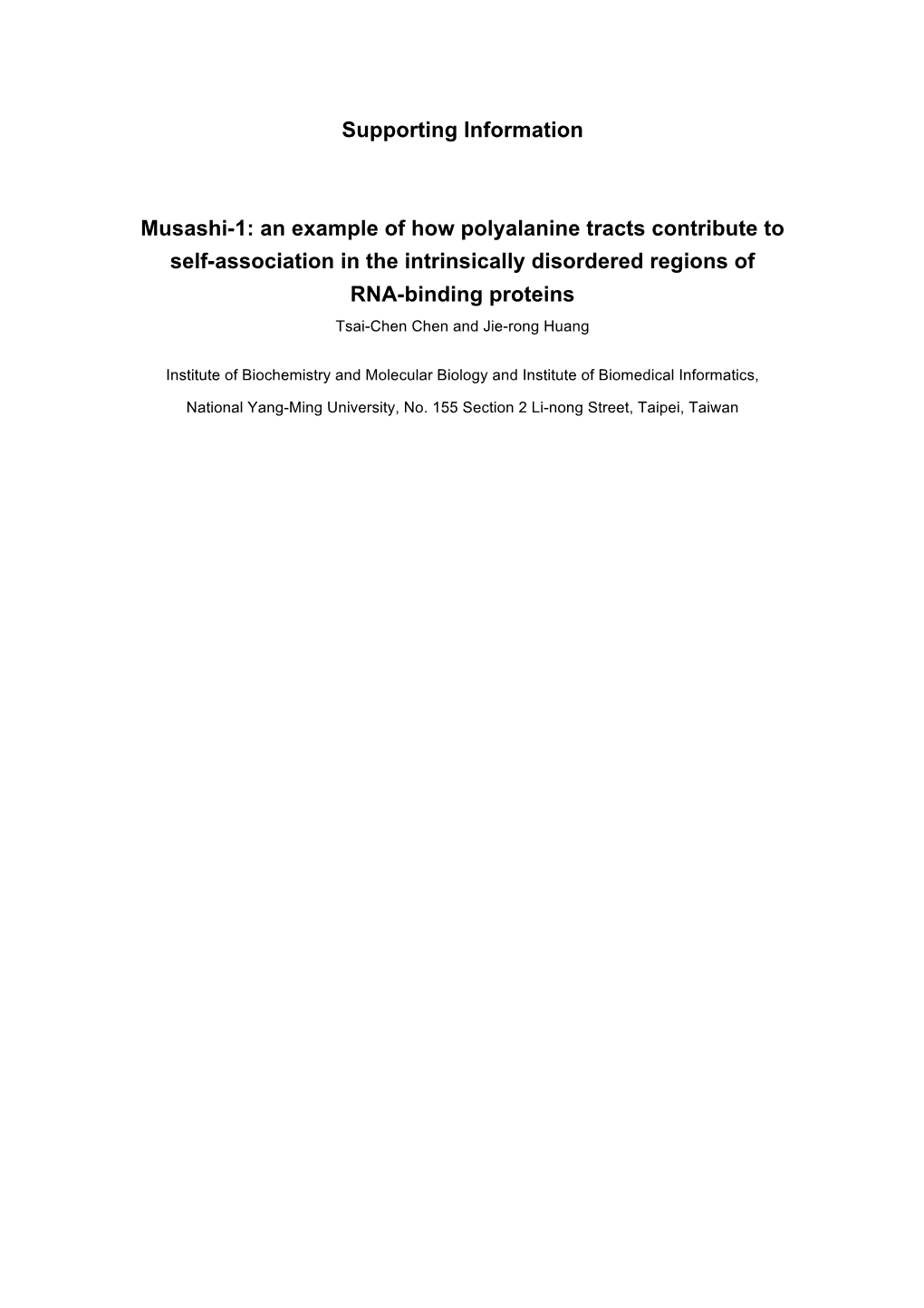 Supporting Information Musashi-1: an Example of How Polyalanine Tracts