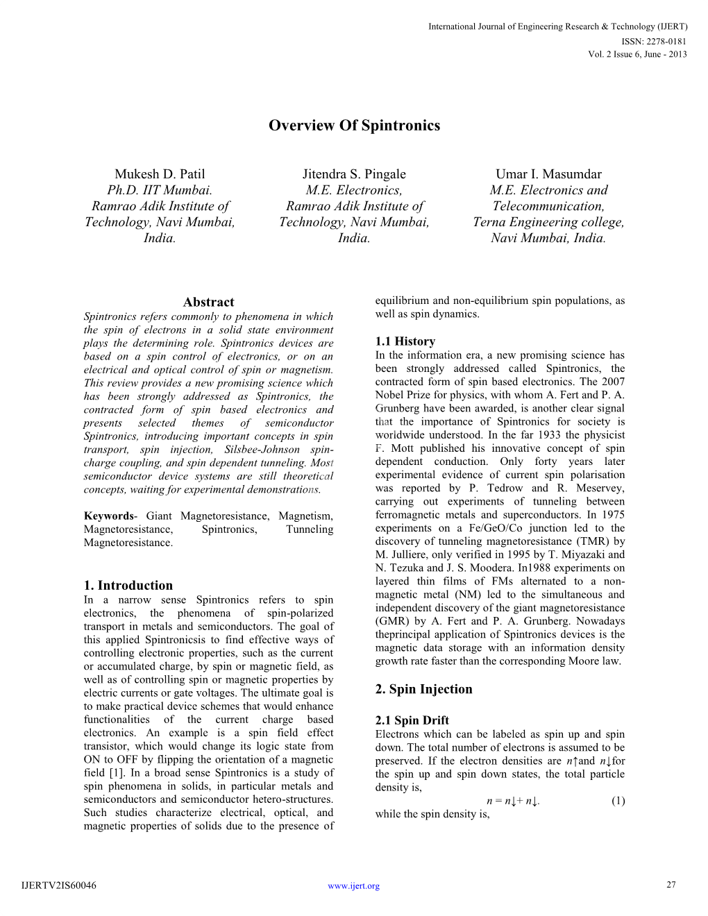 Overview of Spintronics