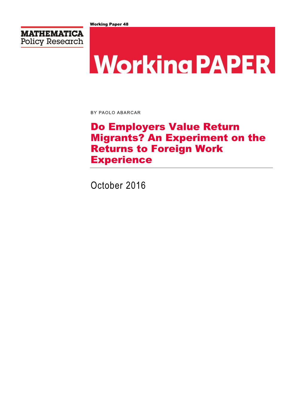 Do Employers Value Return Migrants? an Experiment on the Returns to Foreign Work Experience