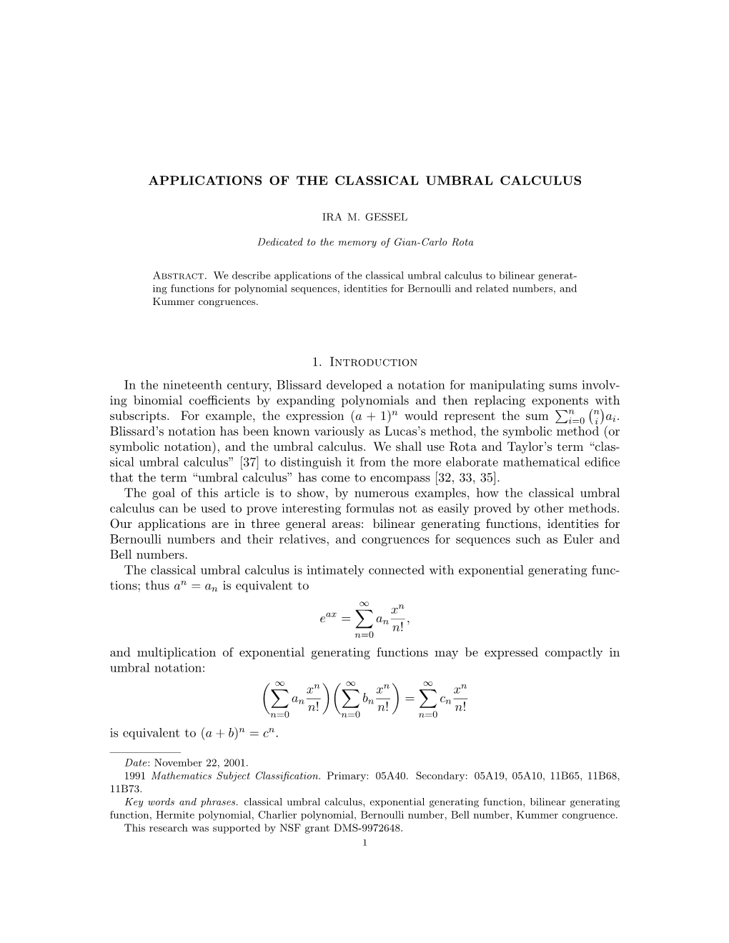 Applications of the Classical Umbral Calculus