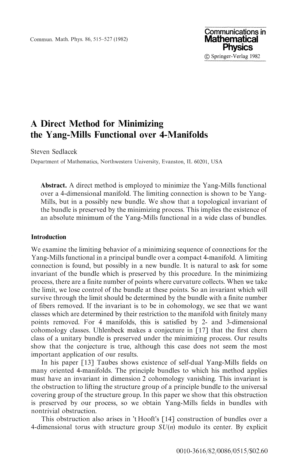 A Direct Method for Minimizing the Yang-Mills Functional Over 4-Manifolds