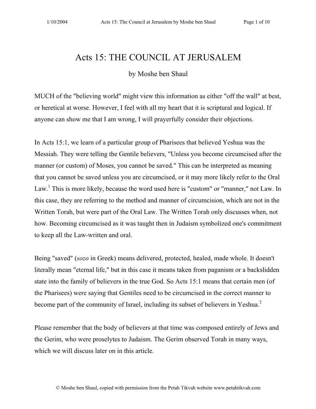 Moshe Ben Shaul, “Acts 15: the Council at Jerusalem”