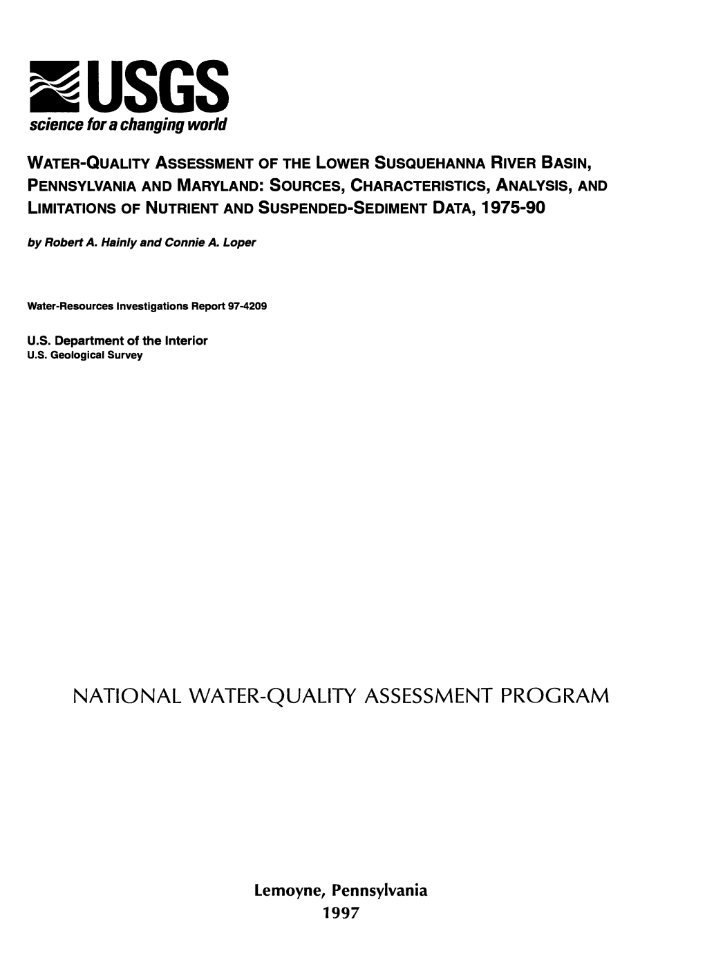 Water-Quality Assessment of the Lower Susquehanna