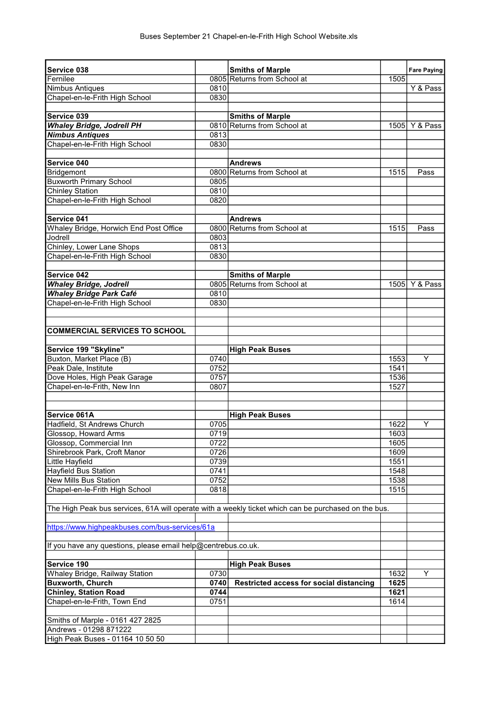 Buses September 21 Chapel-En-Le-Frith High School Website.Xls