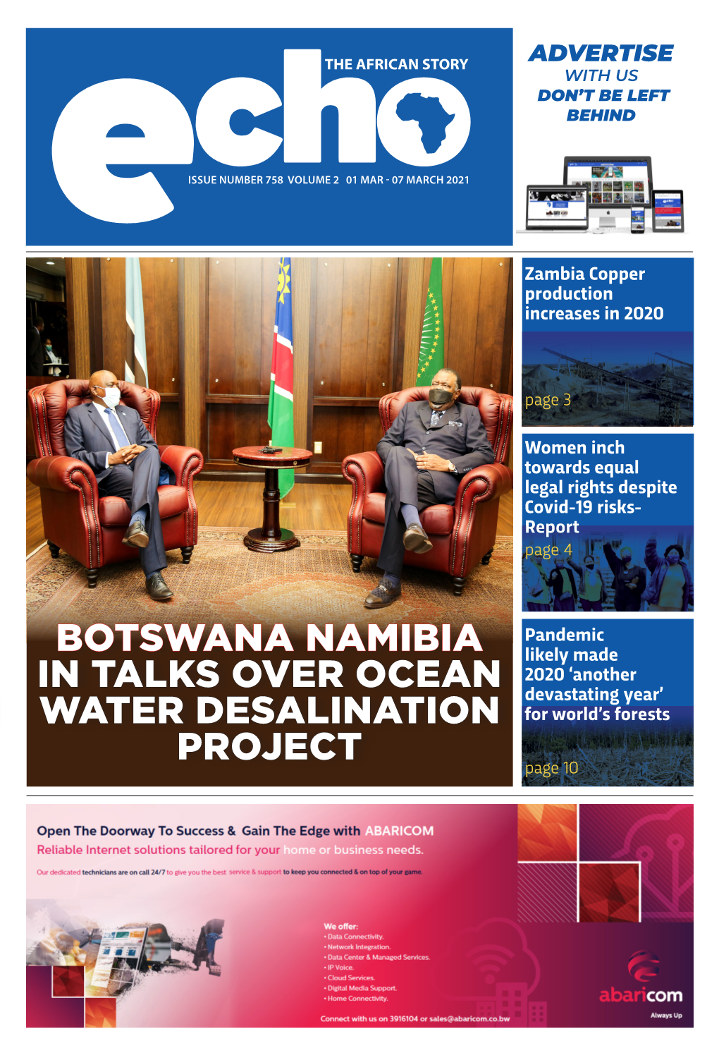 Botswana Namibia in Talks Over Ocean Water