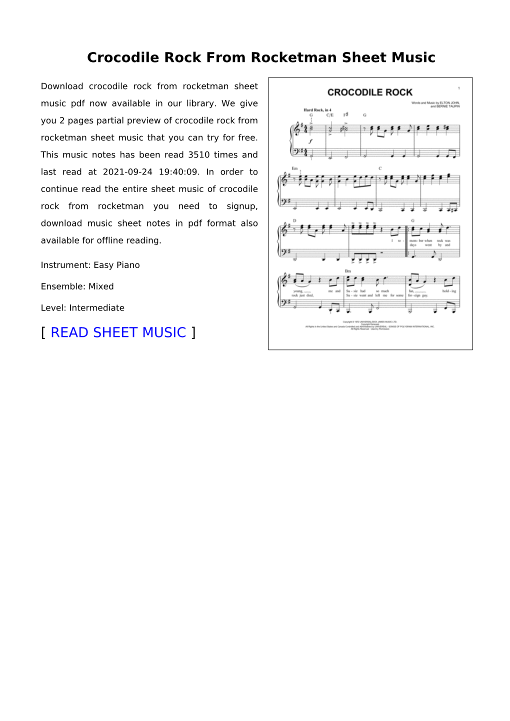 Crocodile Rock from Rocketman Sheet Music