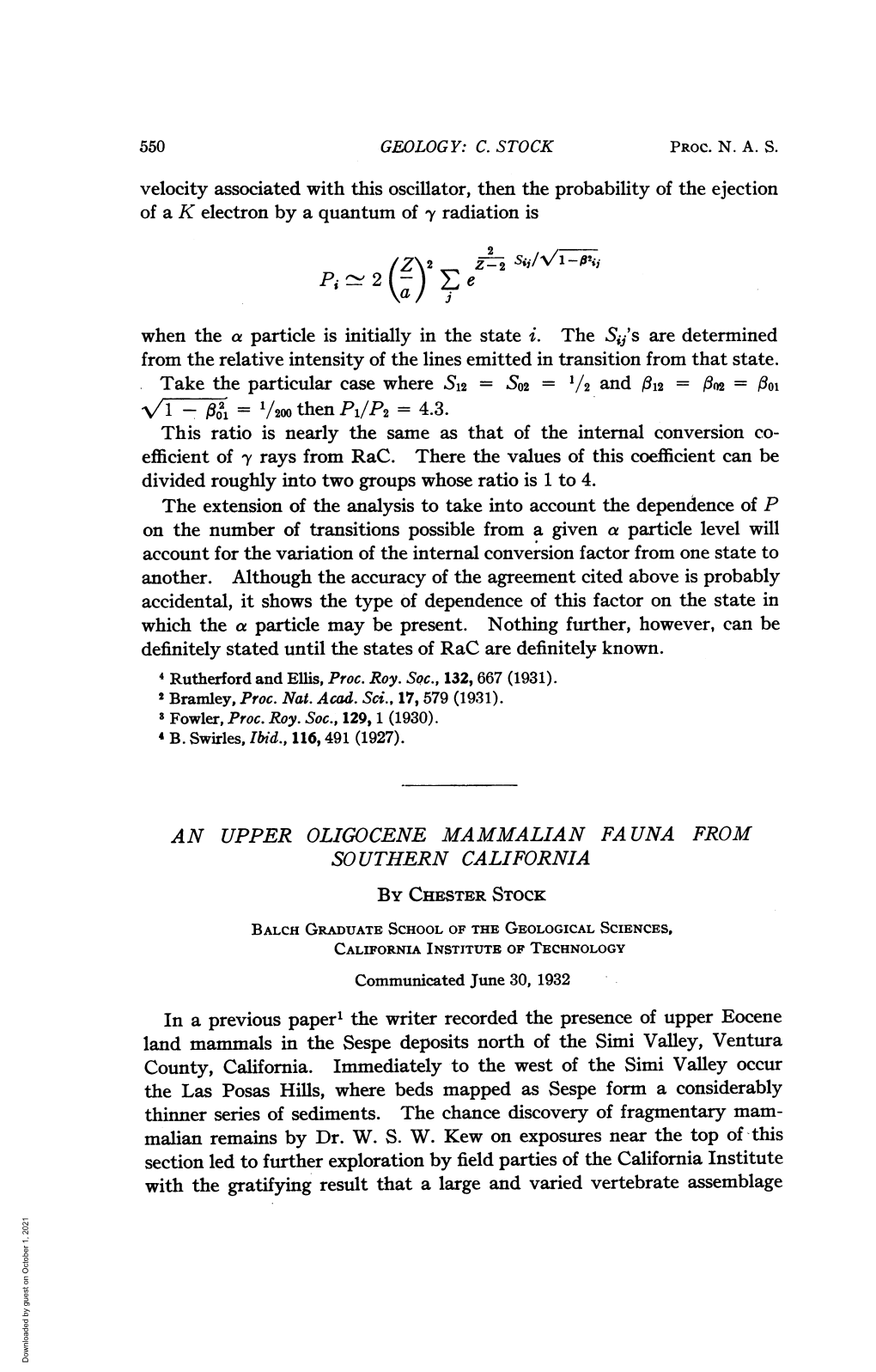 SOUTHERN CALIFORNIA Section Led to Further Exploration by Field Parties