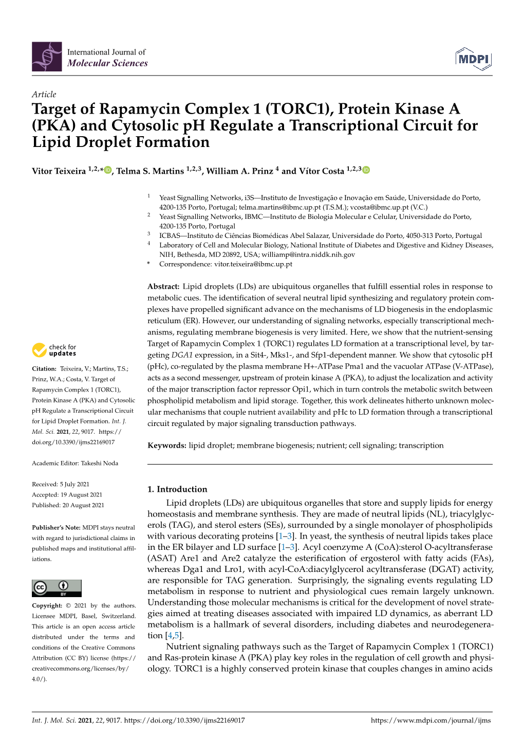 (TORC1), Protein Kinase a (PKA) and Cytosolic Ph Regulate a Transcriptional Circuit for Lipid Droplet Formation