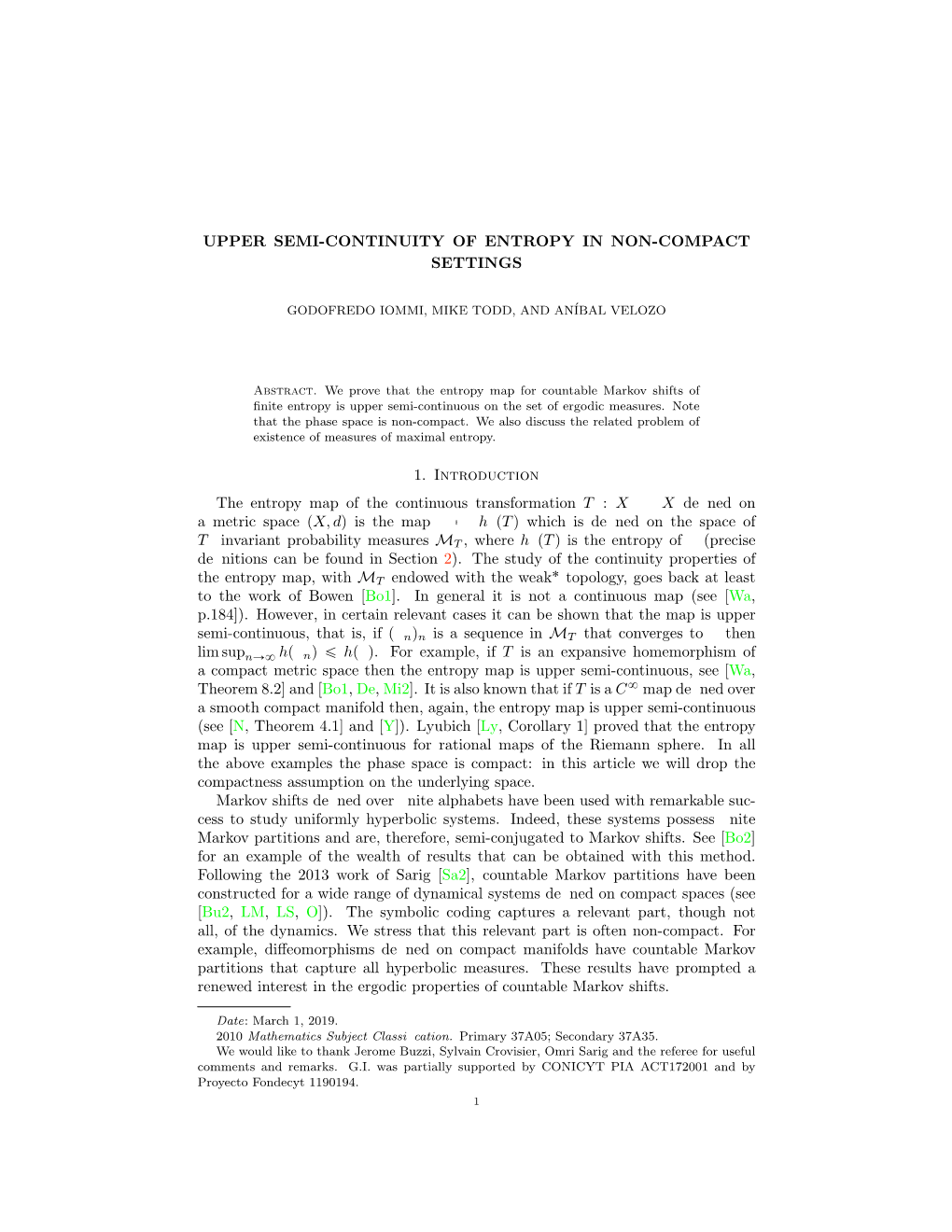 Upper Semi-Continuity of Entropy in Non-Compact Settings