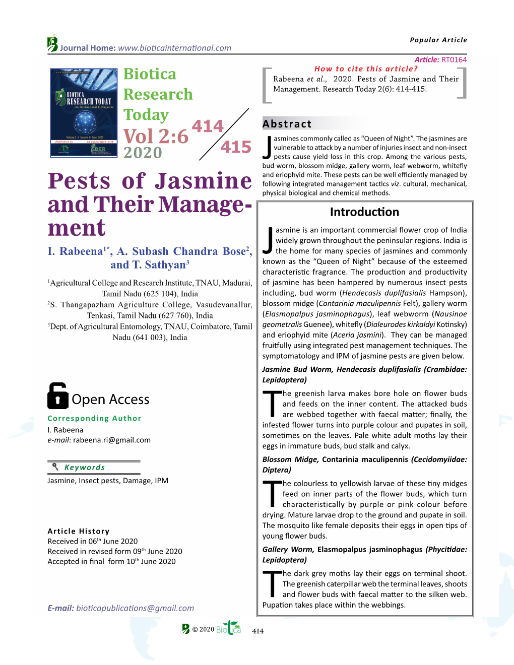 Pests of Jasmine and Their Manage