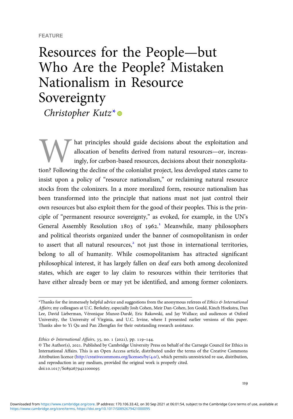 Mistaken Nationalism in Resource Sovereignty Christopher Kutz*