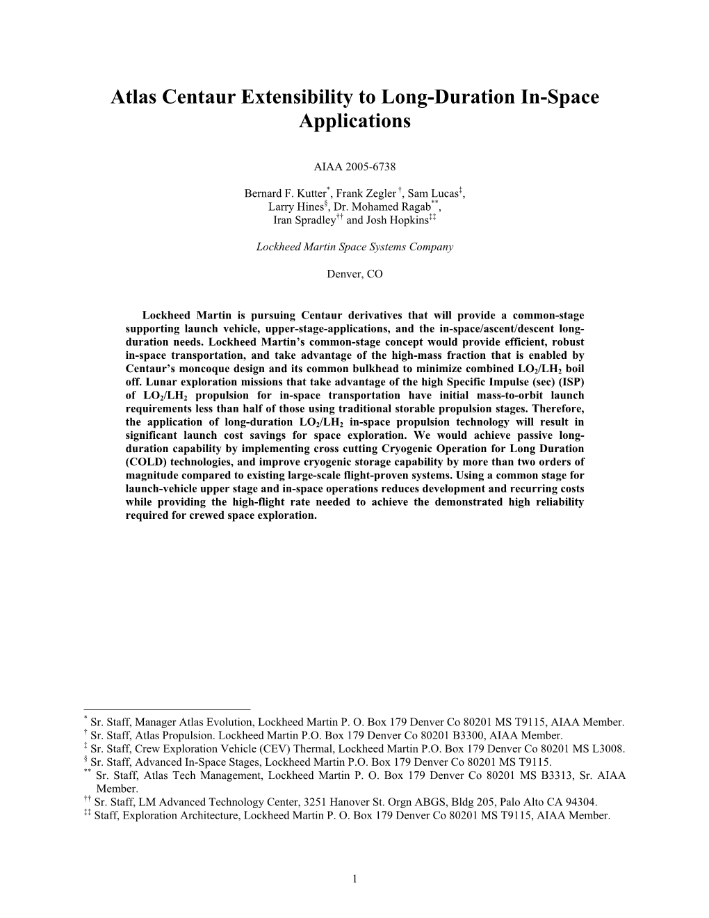 Atlas Centaur Extensibility to Long-Duration In-Space Applications