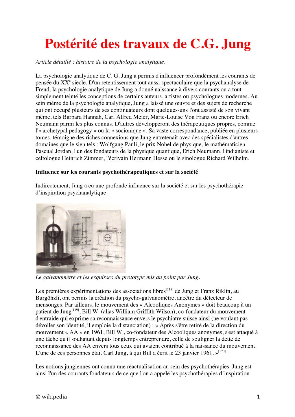 Postérité Des Travaux De C.G. Jung