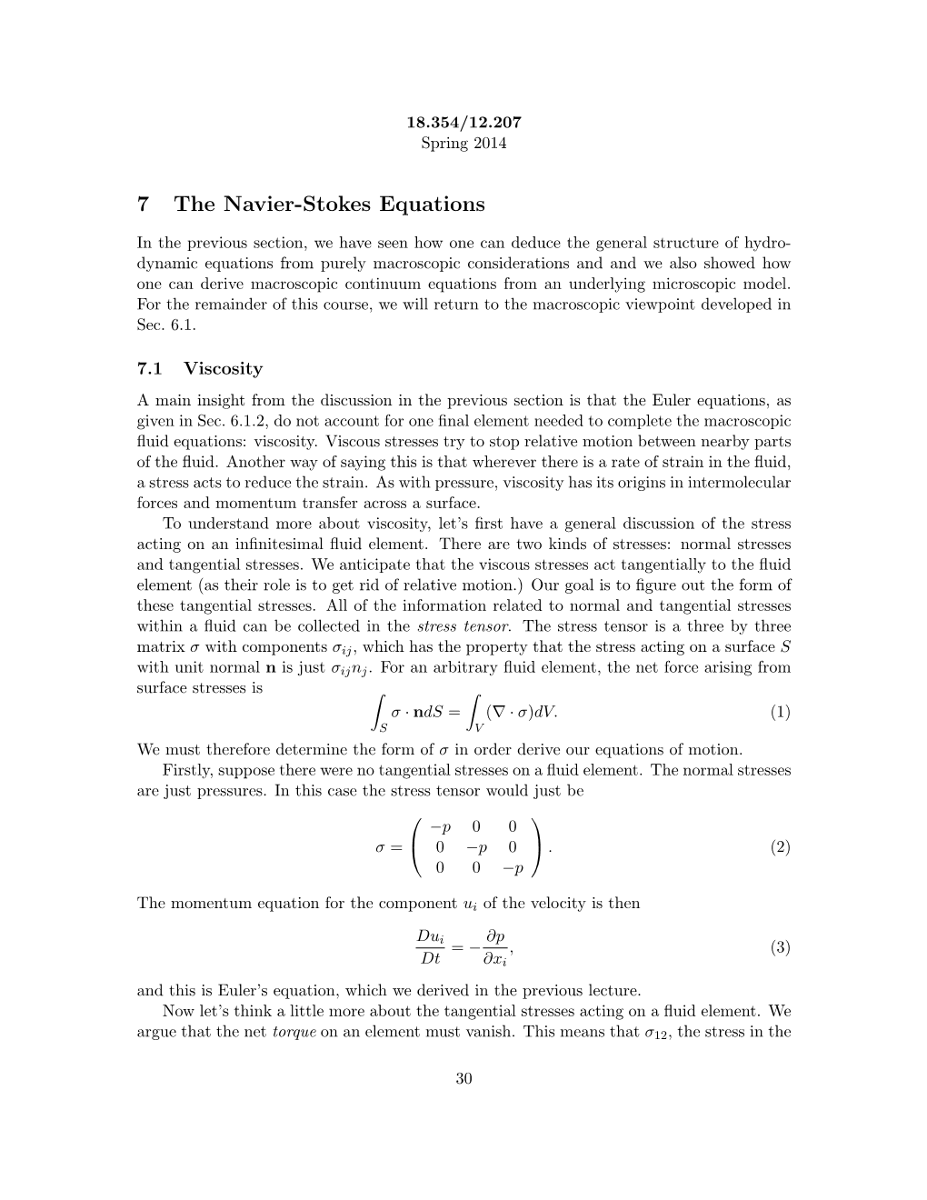 7 the Navier-Stokes Equations