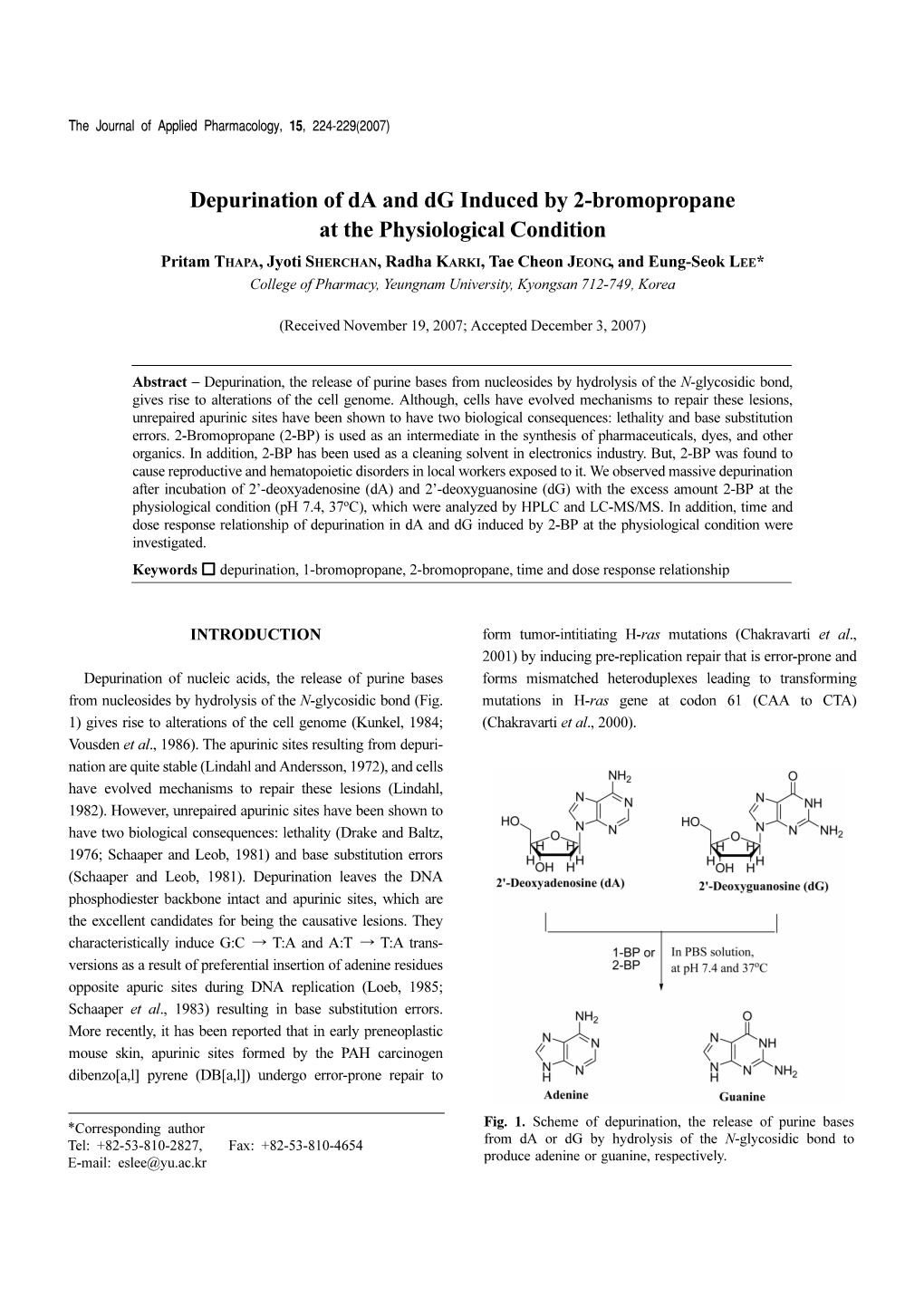 Depurination of Da and Dg Induced by 2-Bromopropane at the Physiological Condition