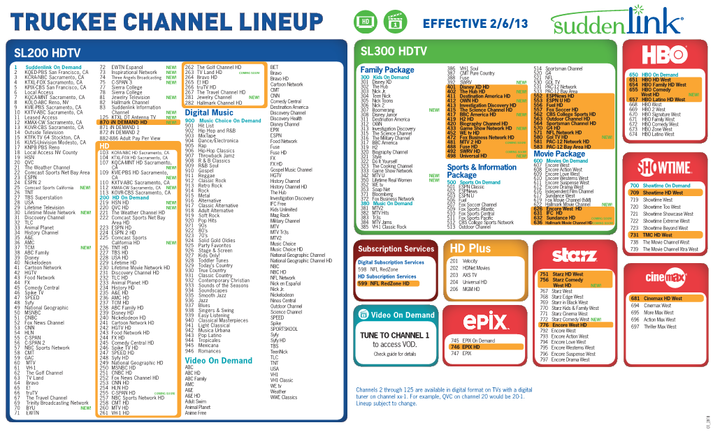 Truckee Channel Lineup Effective 2/6/13