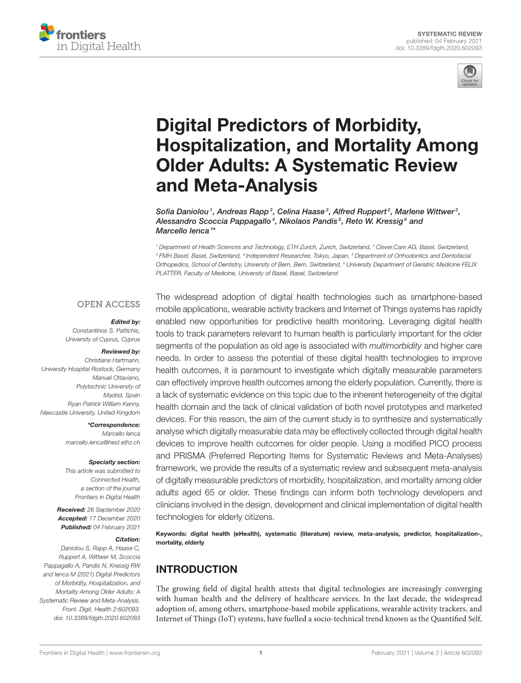 Digital Predictors of Morbidity, Hospitalization, and Mortality Among Older Adults: a Systematic Review and Meta-Analysis