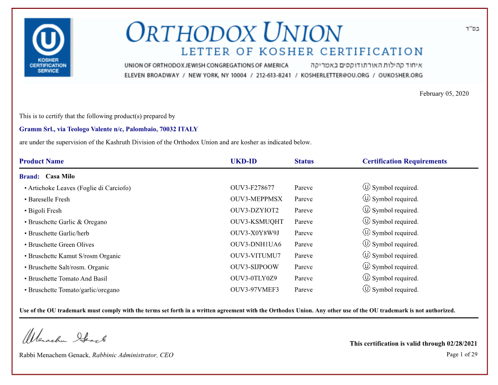 Status Certification Requirements UKD-ID Product Name