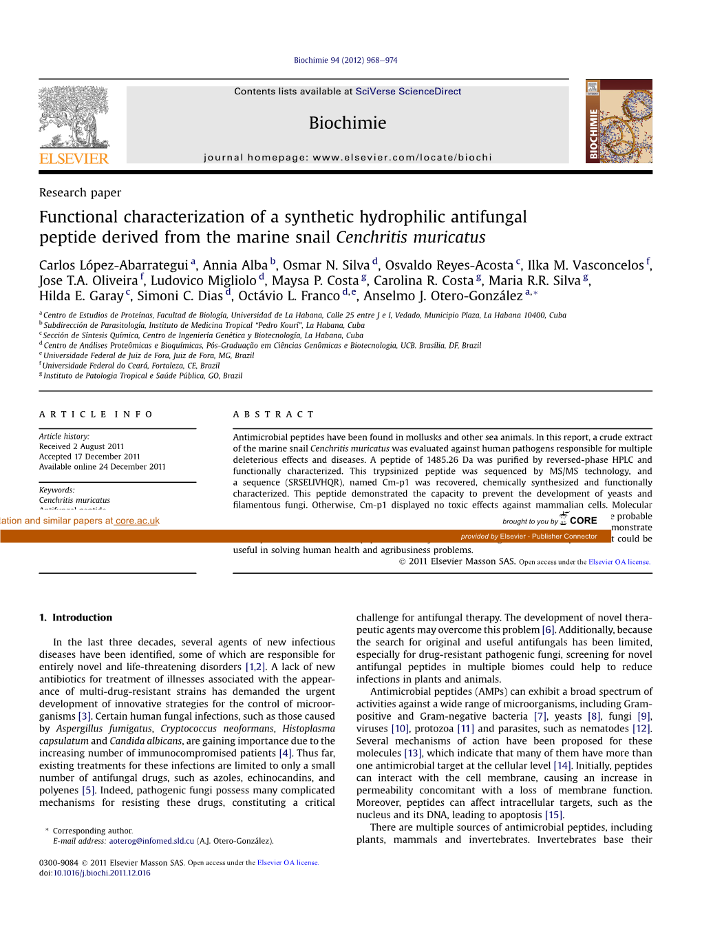 Functional Characterization of a Synthetic Hydrophilic Antifungal Peptide Derived from the Marine Snail Cenchritis Muricatus