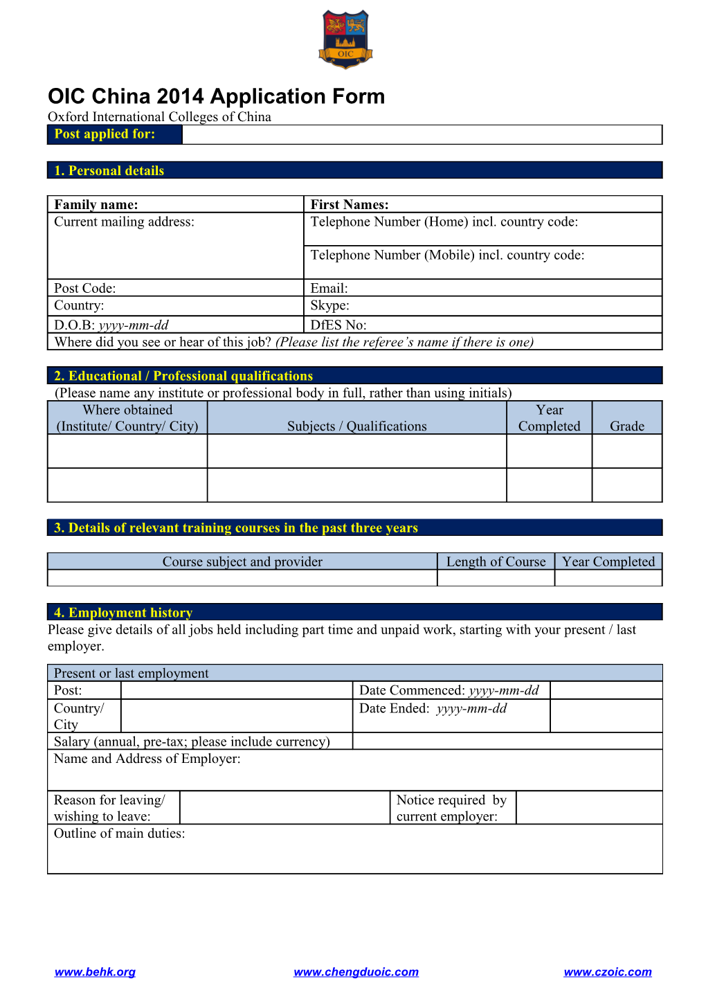 OIC China Application Form