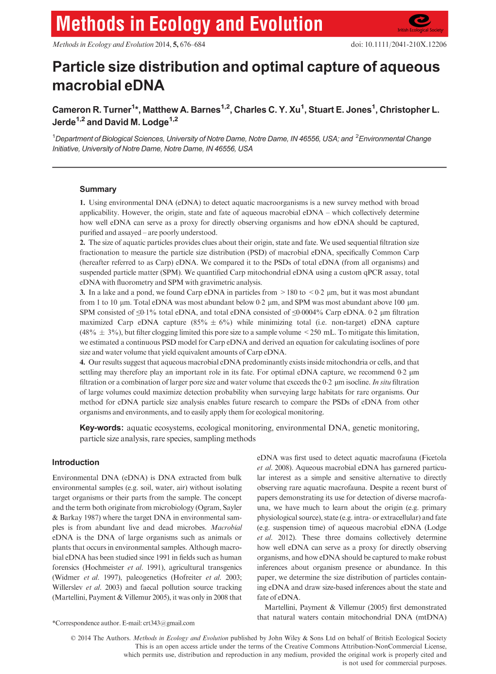 Particle Size Distribution and Optimal Capture of Aqueous Macrobial Edna