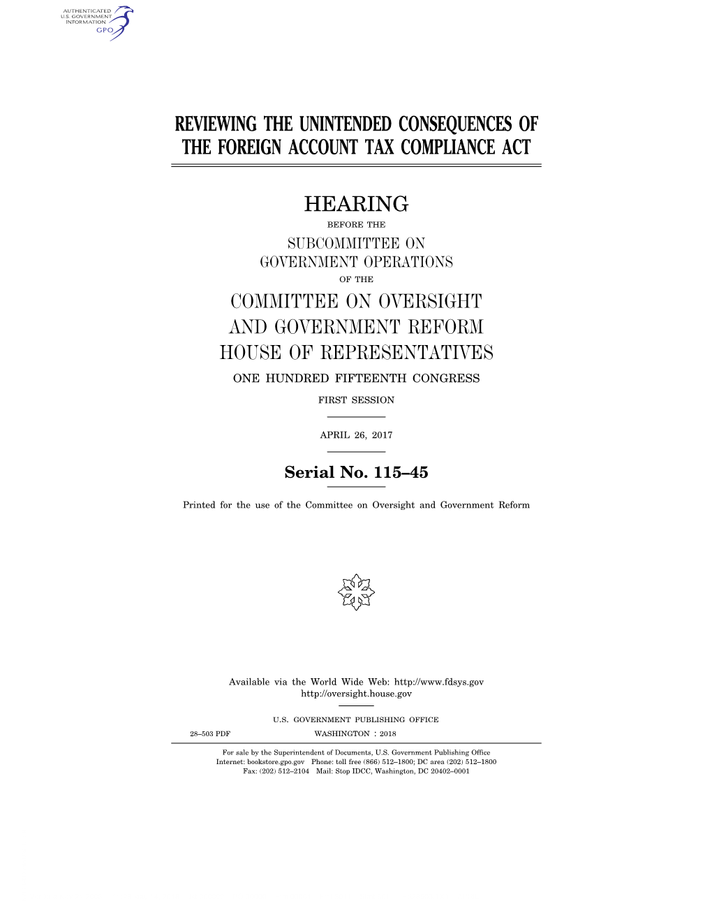 Reviewing the Unintended Consequences of the Foreign Account Tax Compliance Act Hearing