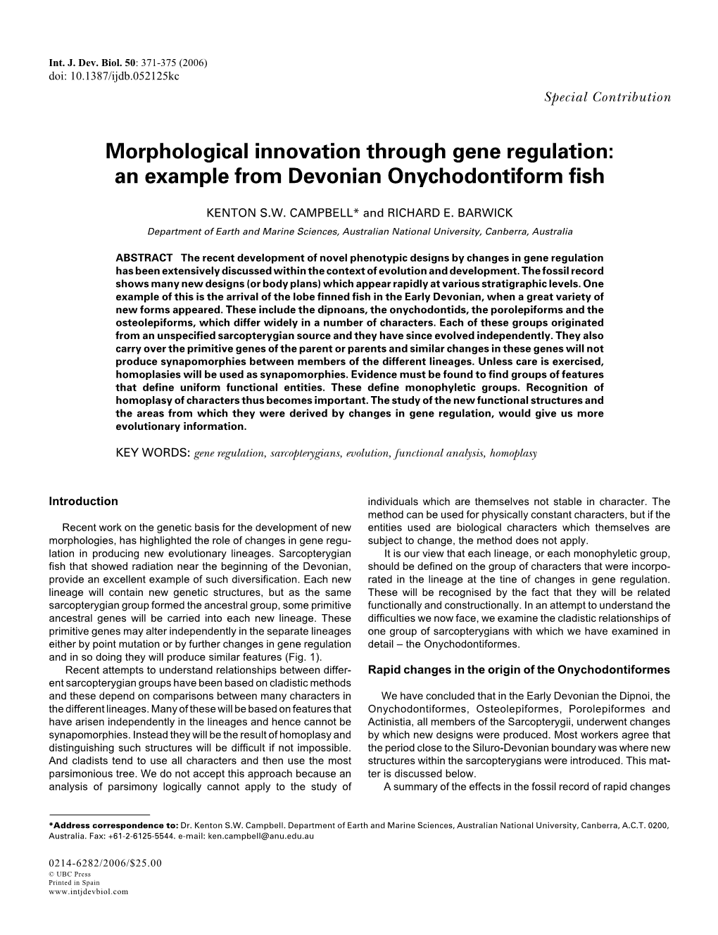 Morphological Innovation Through Gene Regulation: an Example from Devonian Onychodontiform Fish