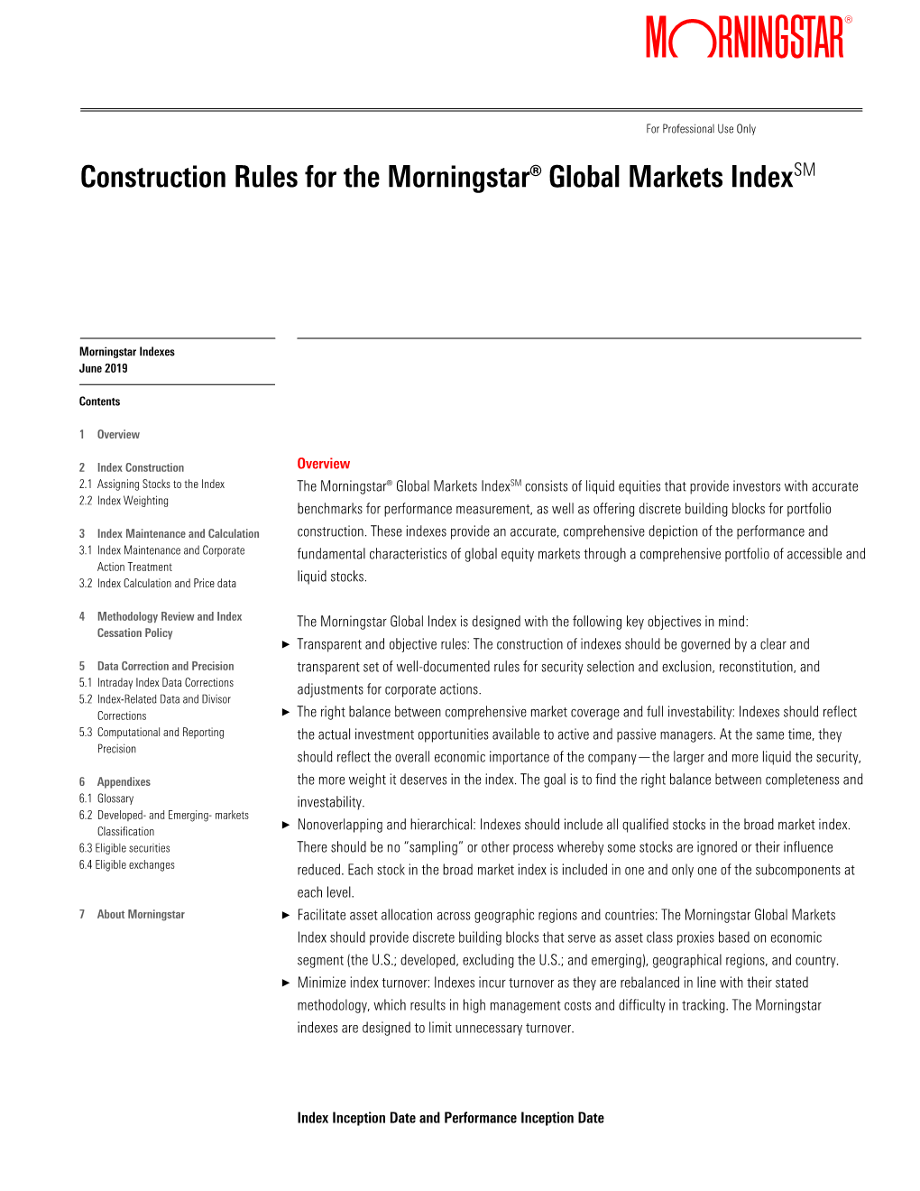 Construction Rules for the Morningstar Global Markets Index Family