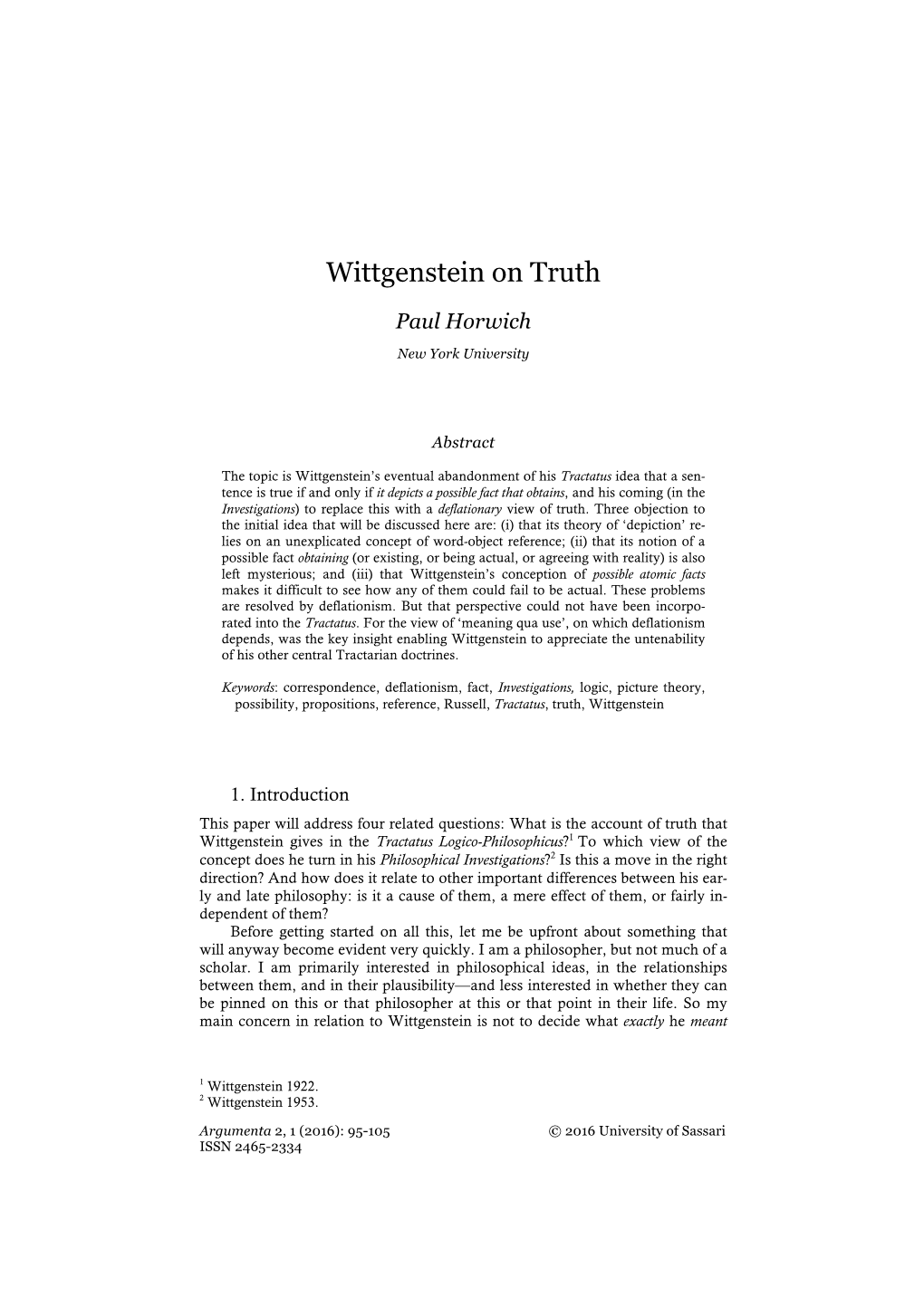 Wittgenstein on Truth