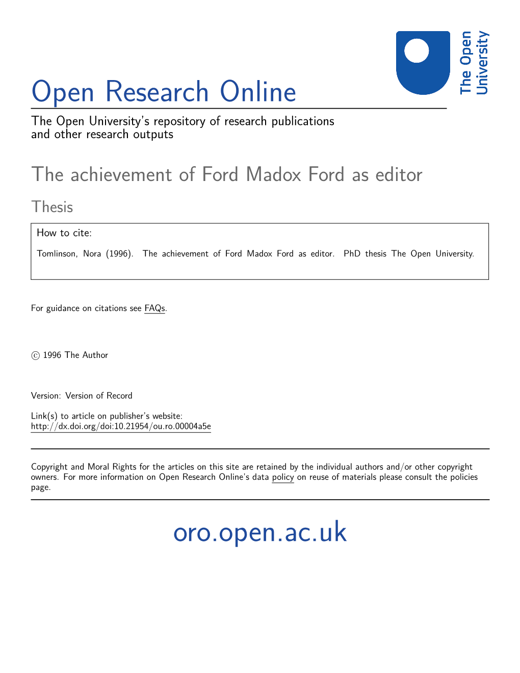 Ford Madox Ford As Editor Thesis