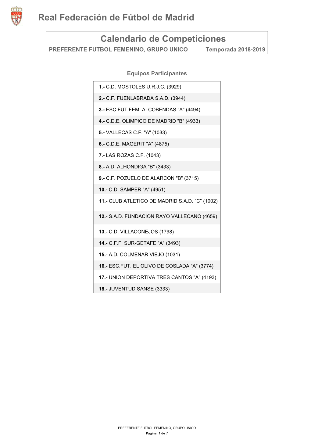 Calendario De Competición