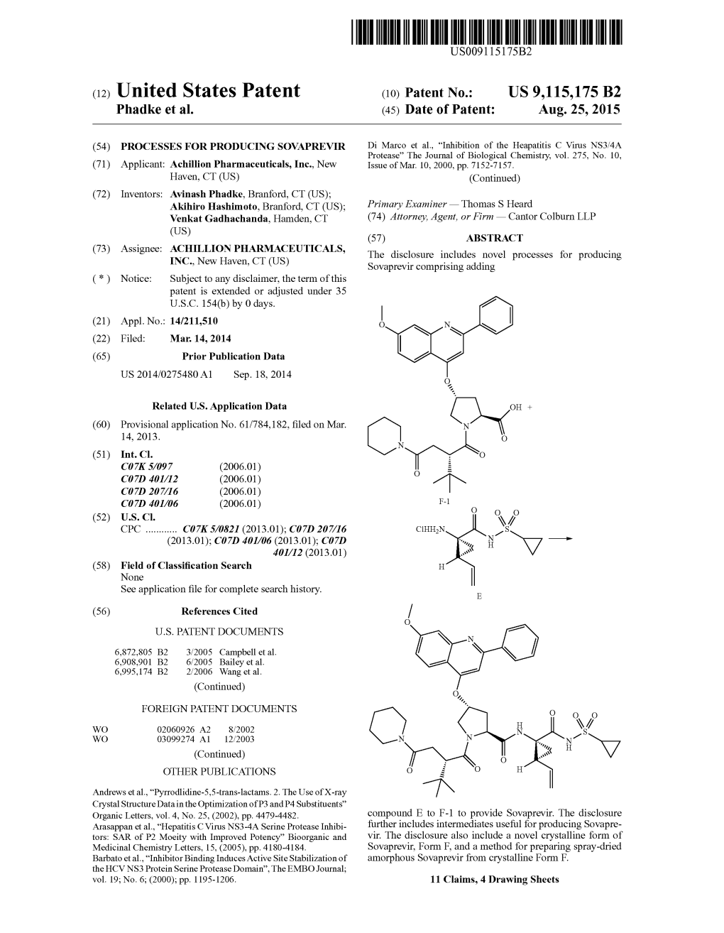 (12) United States Patent (10) Patent No.: US 9,115,175 B2 Phadke Et Al