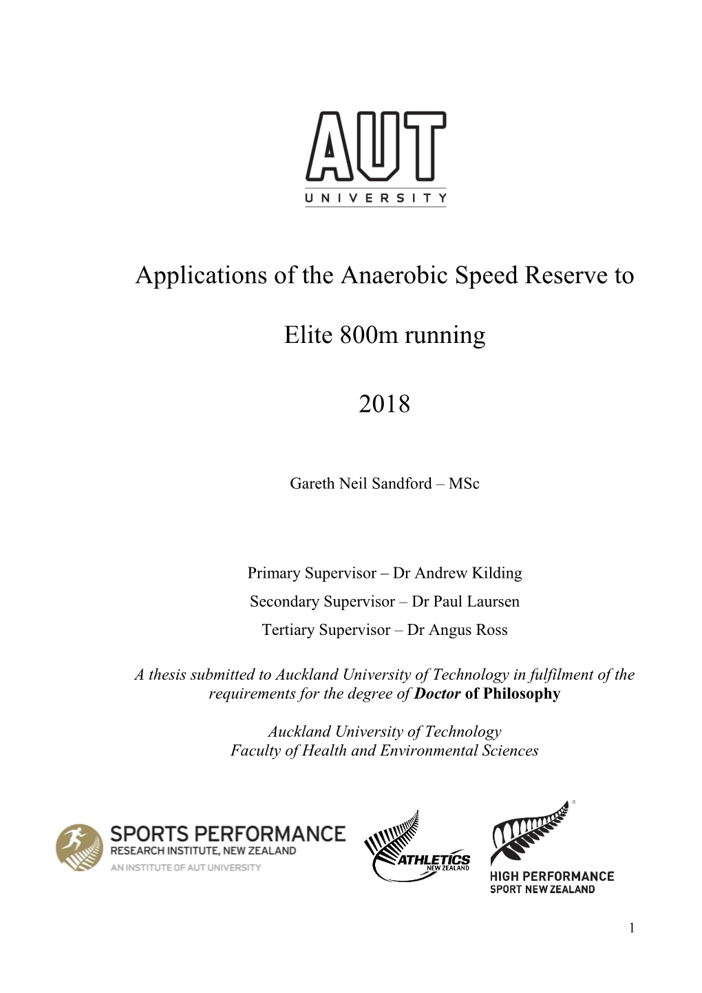 Applications of the Anaerobic Speed Reserve to Elite 800M Running 2018