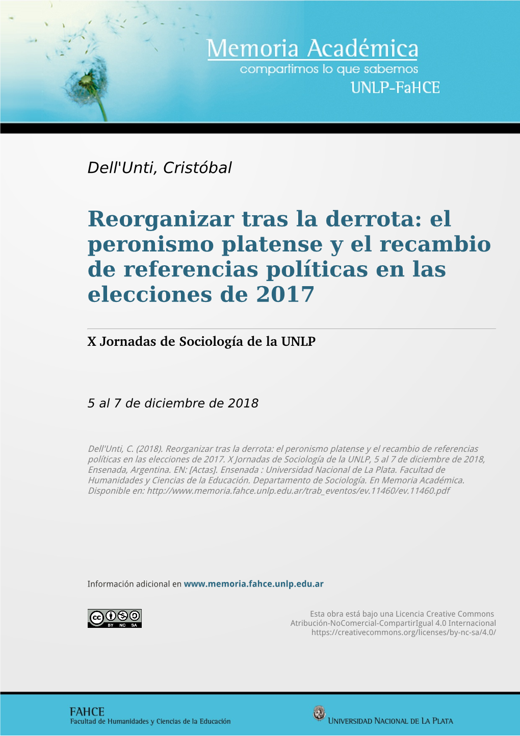 El Peronismo Platense Y El Recambio De Referencias Políticas En Las Elecciones De 2017