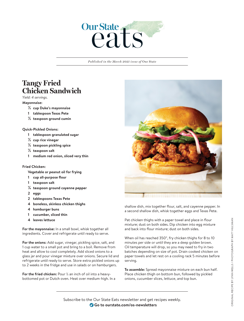 Tangy Fried Chicken Sandwich Yield: 4 Servings