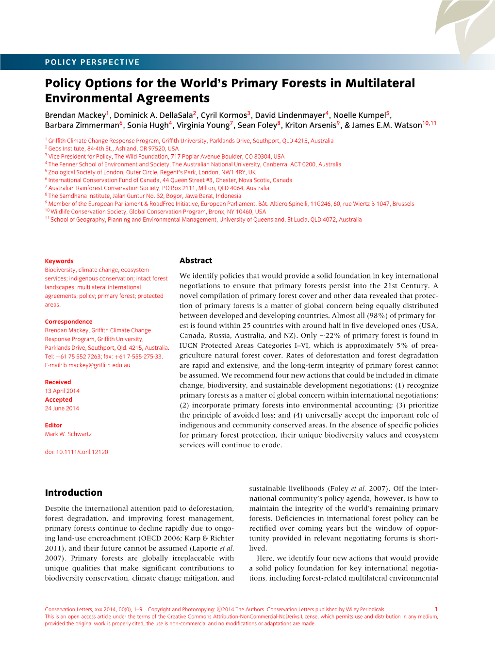 Policy Options for the World's Primary Forests in Multilateral