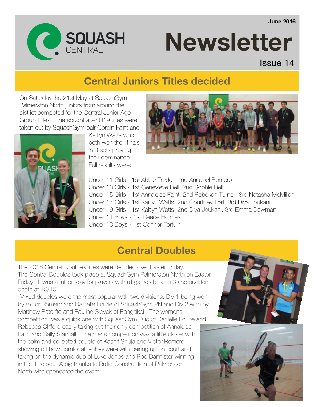 Newsletter Issue 14 Central Juniors Titles Decided