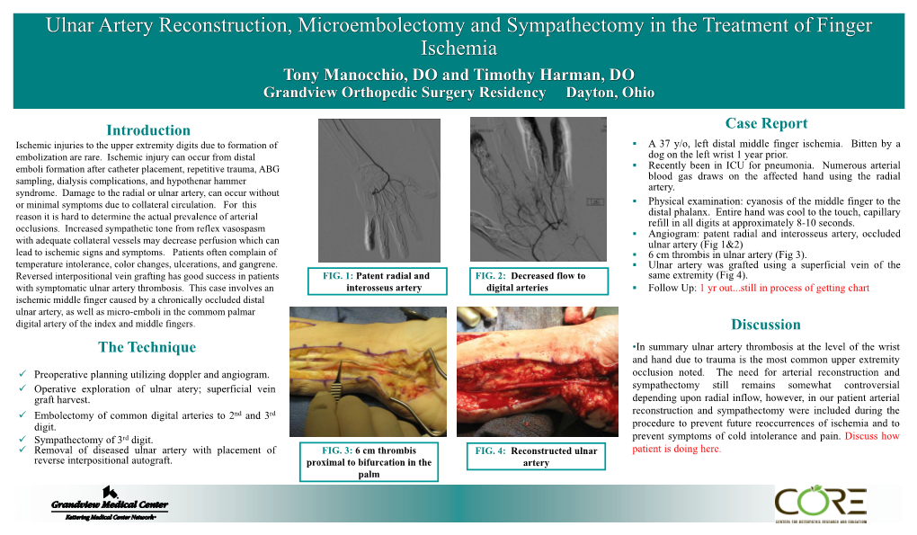 Ulnar Artery Reconstruction, Microembolectomy and Sympathectomy in the Treatment of Finger Ischemia