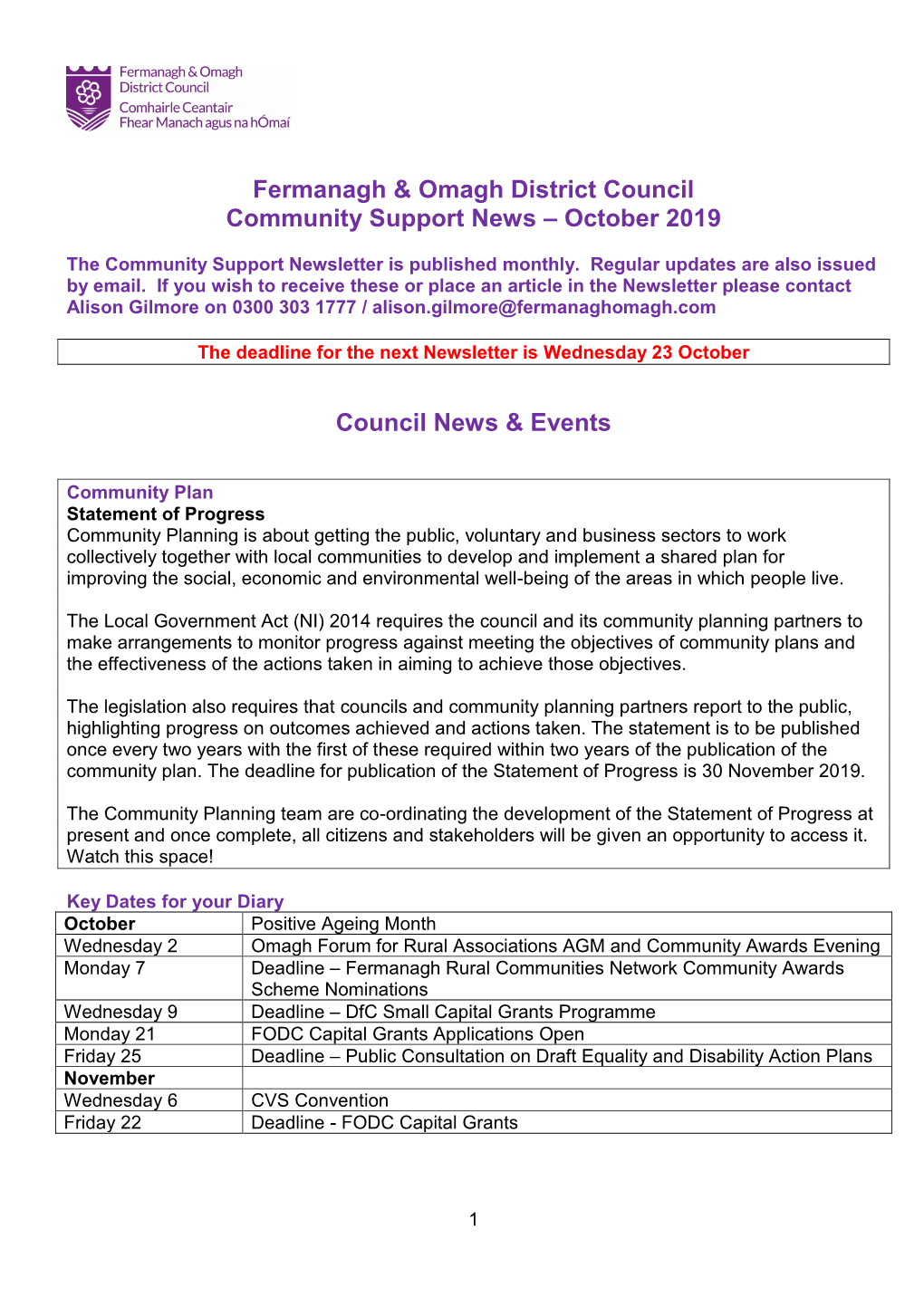 October 2019 Council News & Events