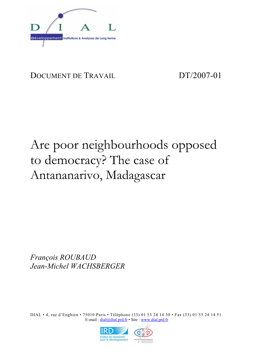Are Poor Neighbourhoods Opposed to Democracy? the Case of Antananarivo, Madagascar