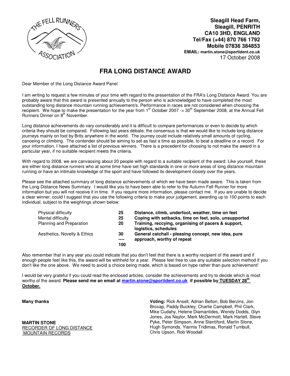 Fra Long Distance Award