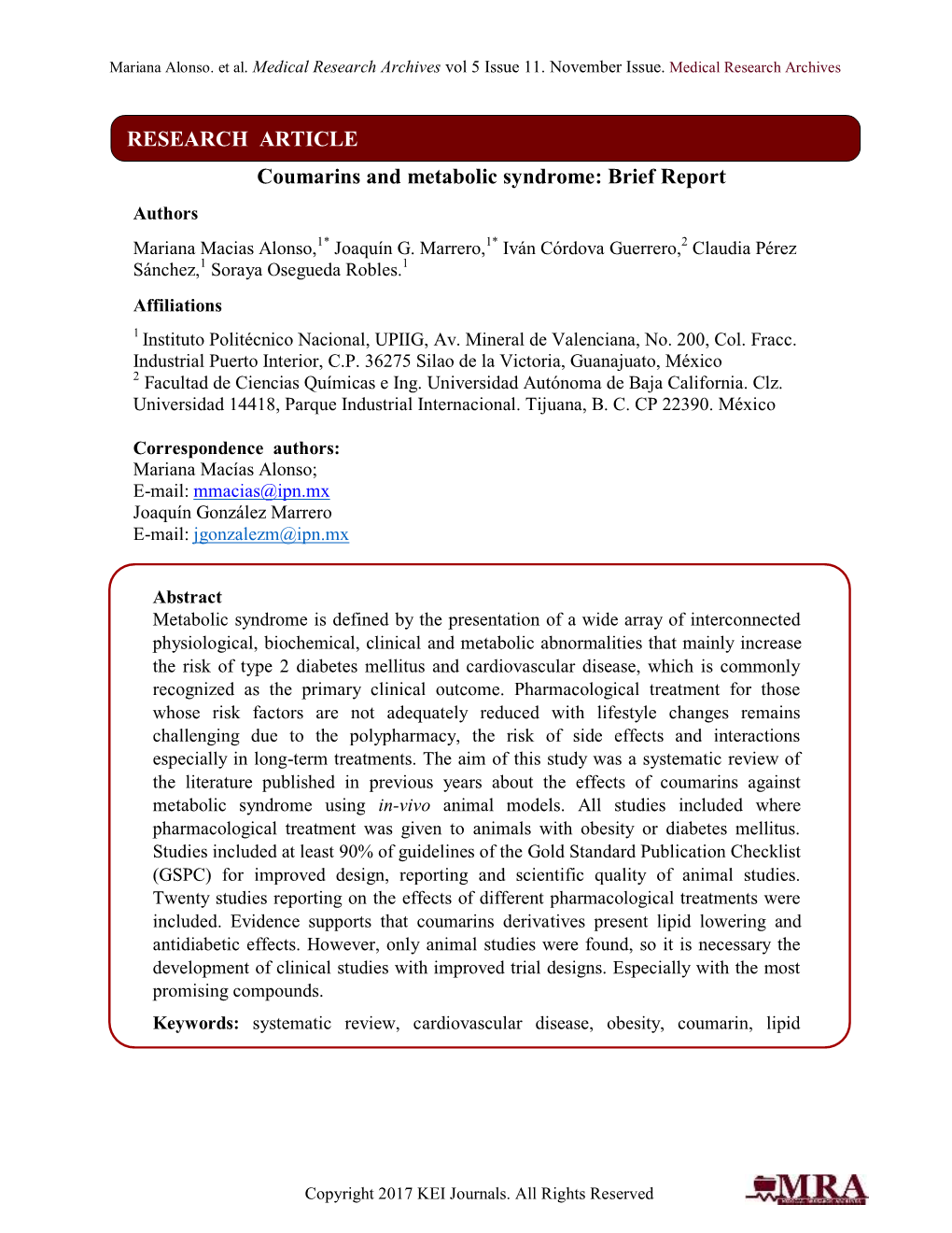 Coumarins and Metabolic Syndrome: Brief Report RESEARCH ARTICLE