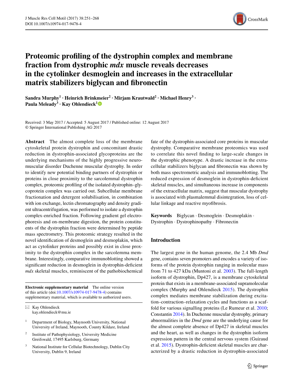 Proteomic Profiling of the Dystrophin Complex and Membrane Fraction