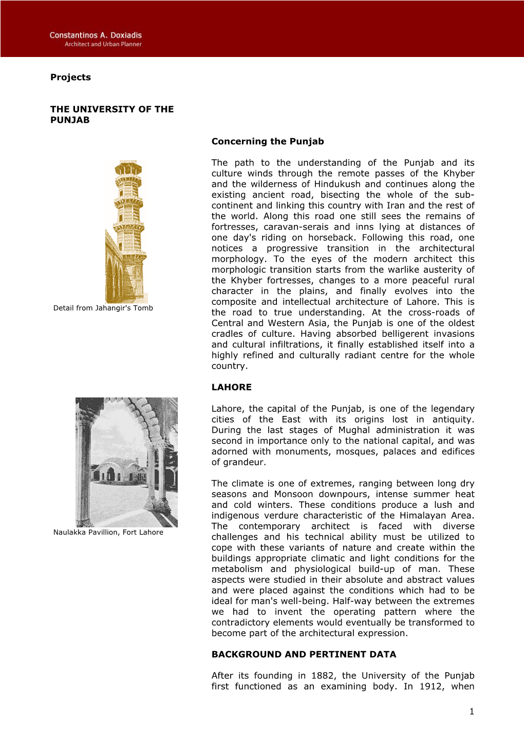 1 Projects the UNIVERSITY of the PUNJAB Concerning the Punjab