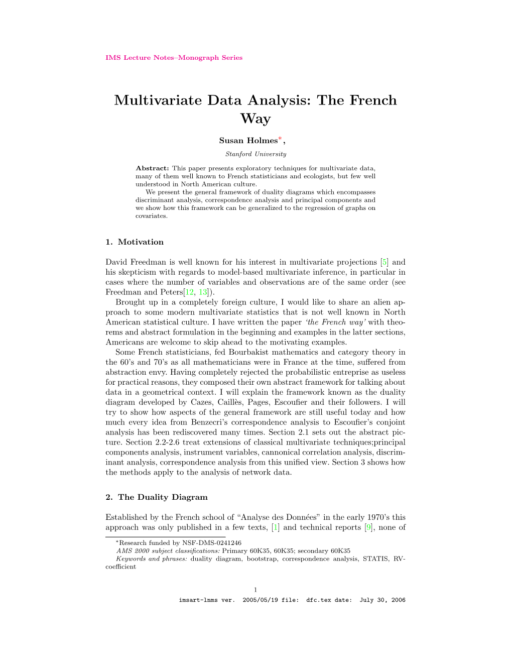 Multivariate Data Analysis: the French Way
