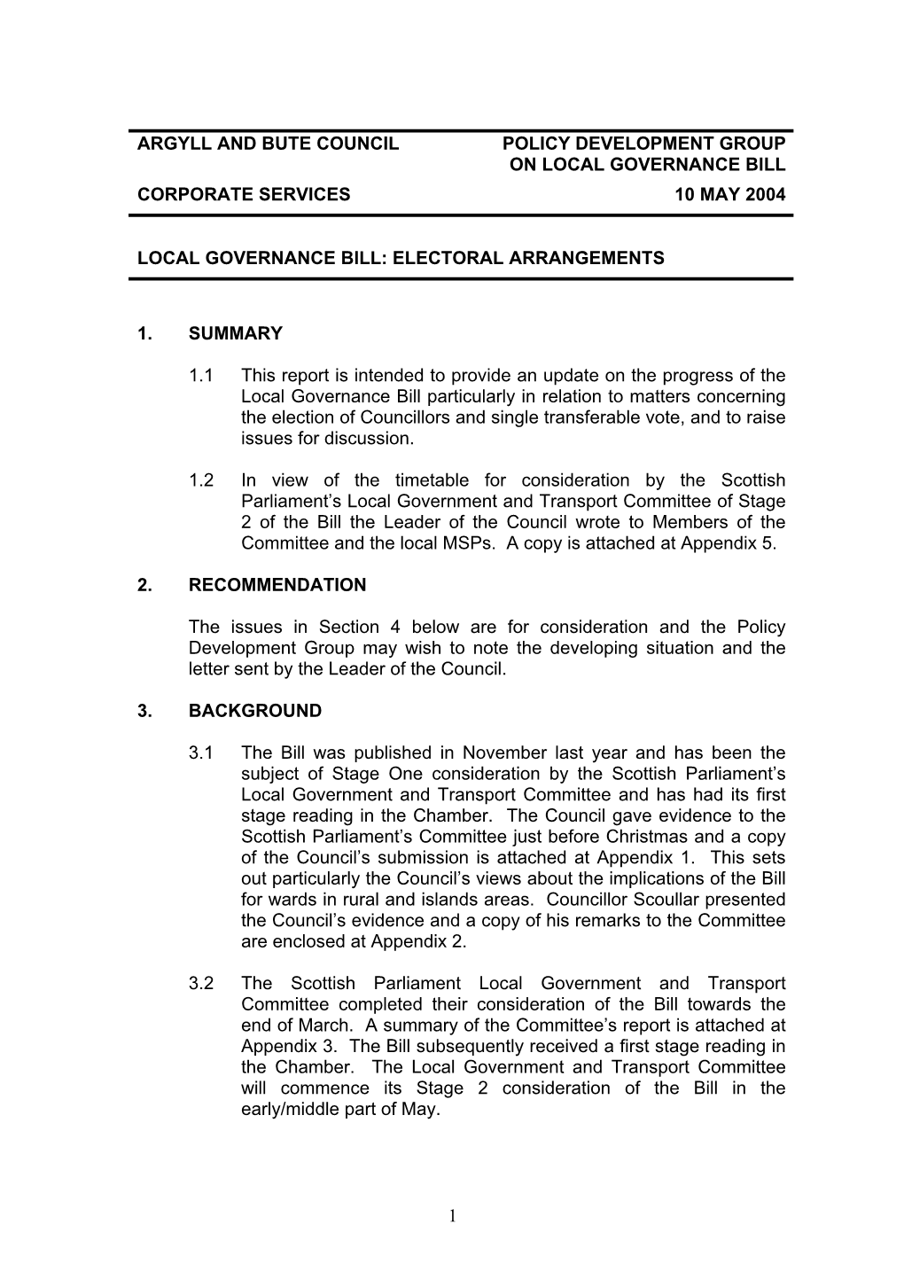 Local Governance Bill Corporate Services 10 May 2004