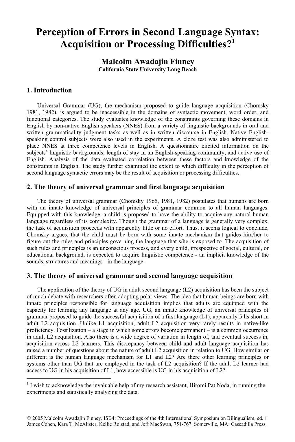 Perception of Errors in Second Language Syntax: Acquisition Or