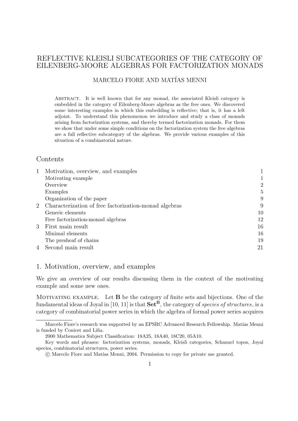 Reflective Kleisli Subcategories of the Category of Eilenberg-Moore Algebras for Factorization Monads